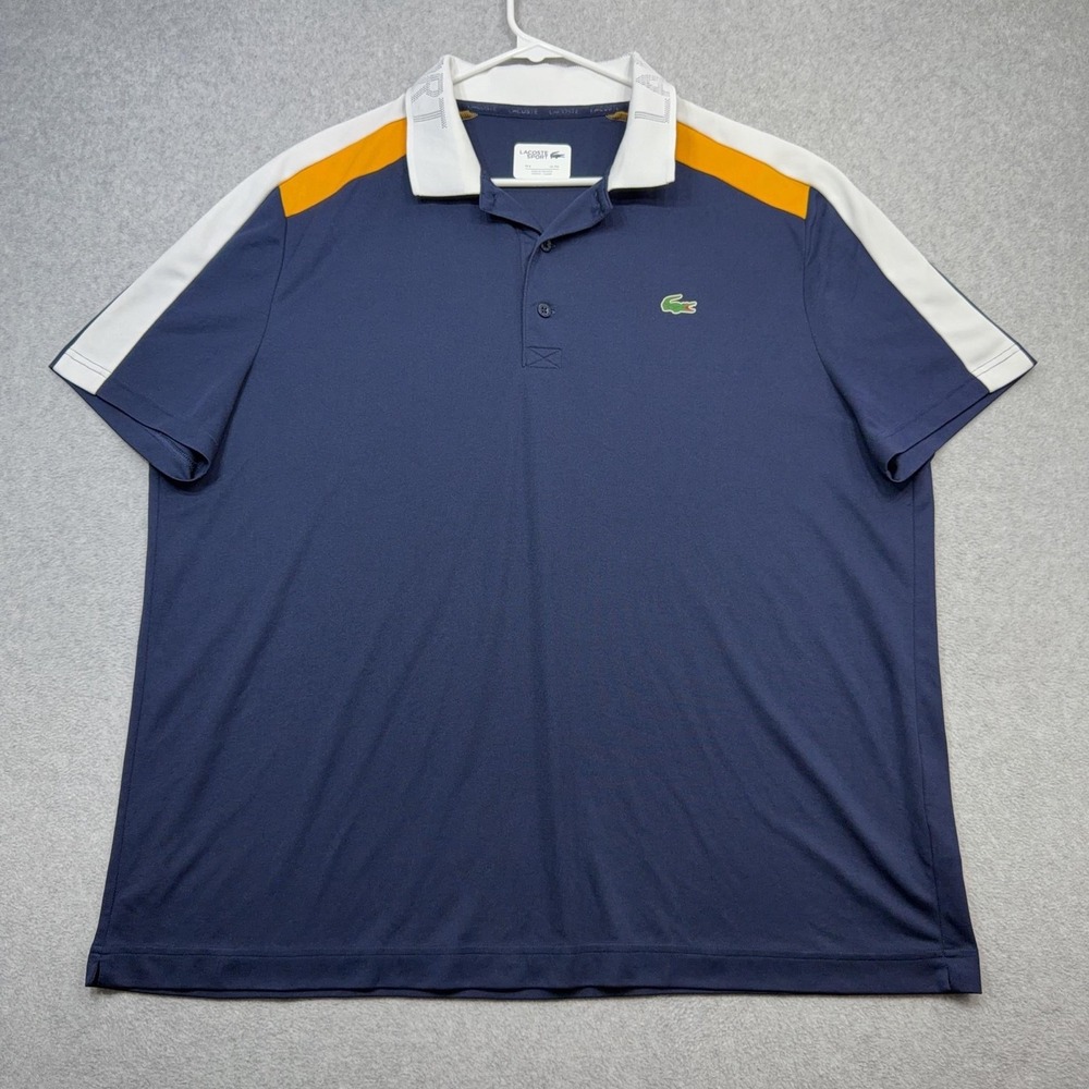 Lacoste Sport Polo Shirt Mens 3XL Blue Colorblock Ultra Dry Performance Tennis